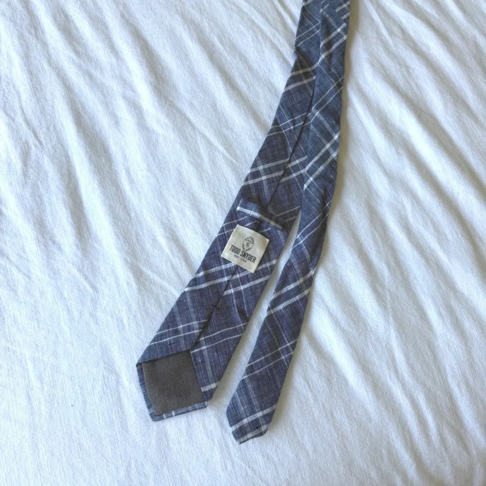 Todd‎ Snyder Blue White Plaid 100% Linen Slim Necktie Made in USA